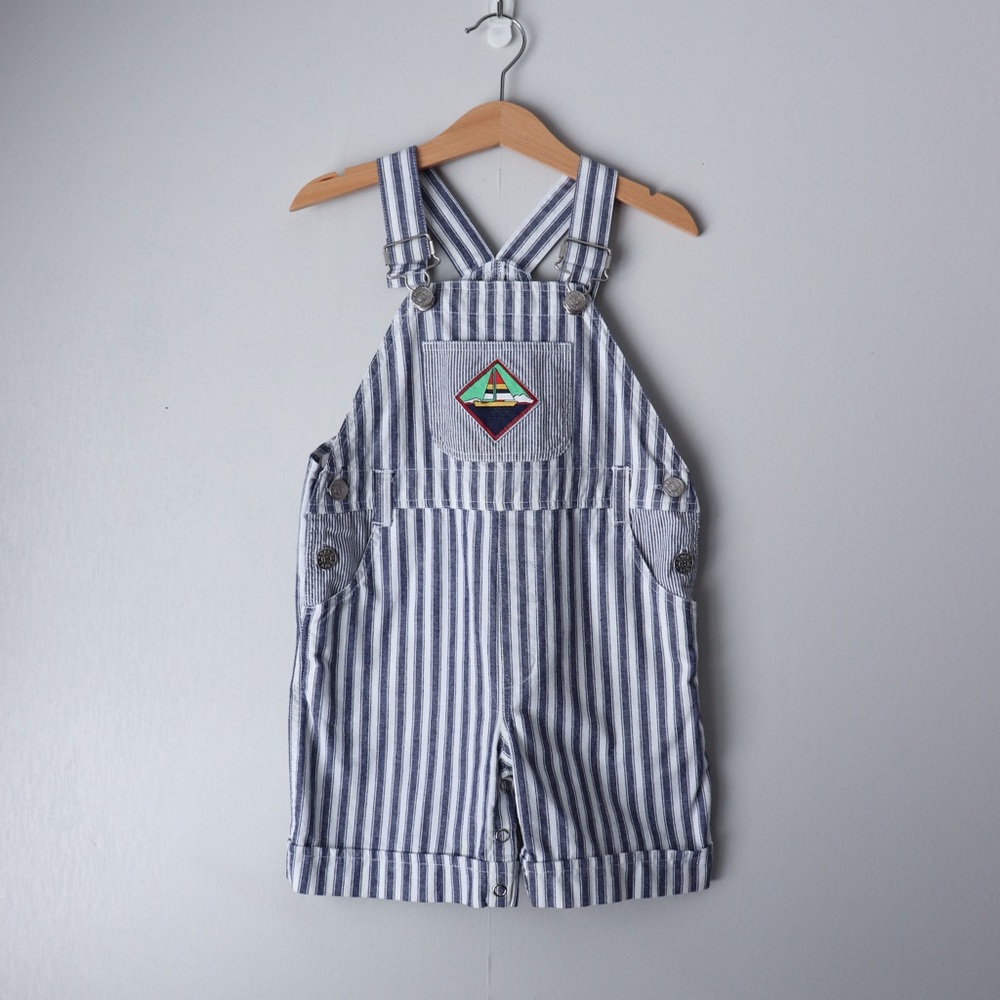 Vintage Striped Nautical Sailboat Shortalls Overalls 100% Cotton